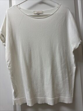 LOFT Cream Short Sleeve Knit Pullover